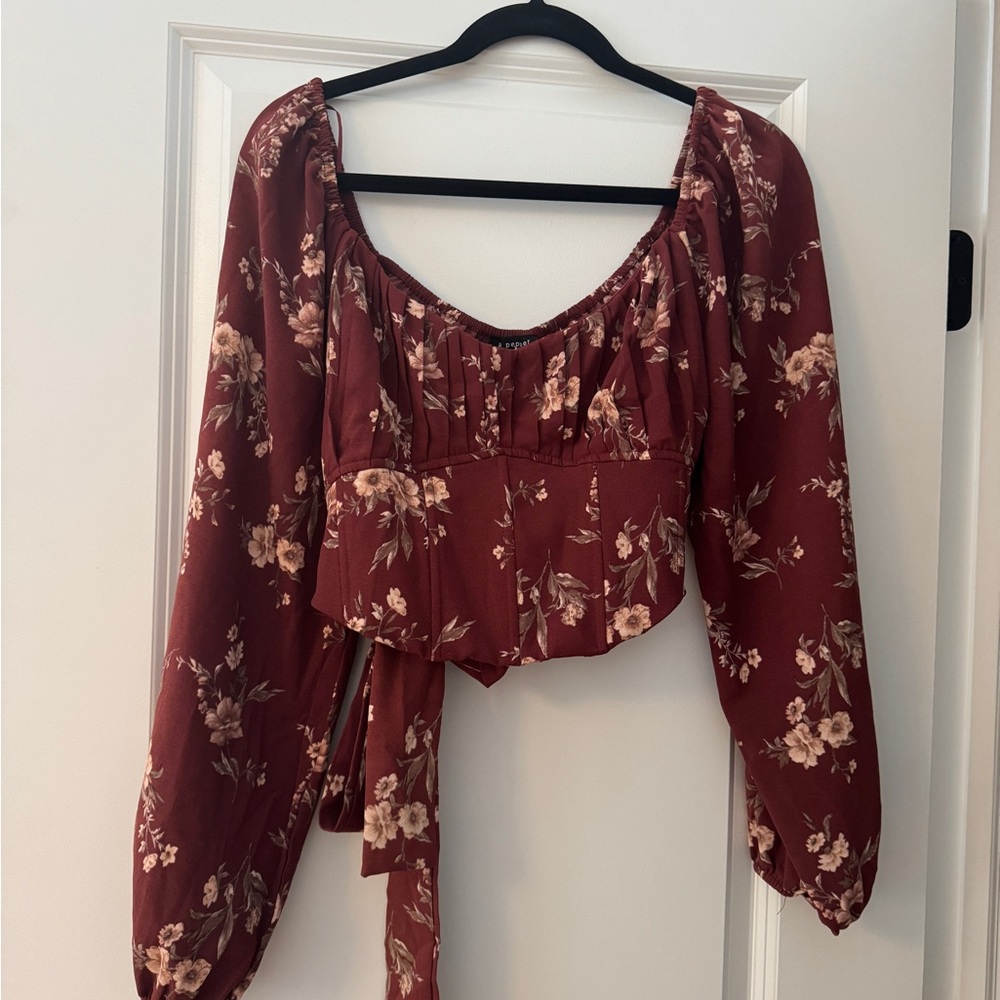 Blu Pepper Burgundy Floral Blouse